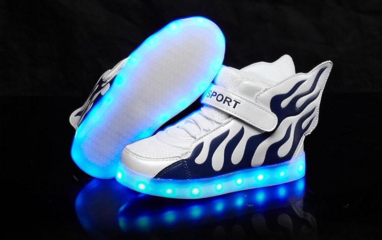 White Blazing Fire Sport LED Shoes - Kids