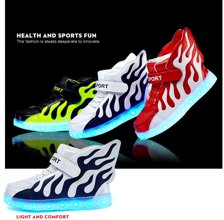 White Blazing Fire Sport LED Shoes - Kids