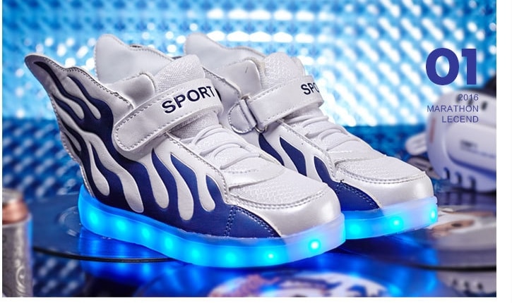 White Blazing Fire Sport LED Shoes - Kids