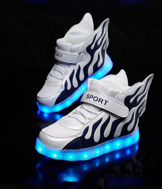 White Blazing Fire Sport LED Shoes - Kids