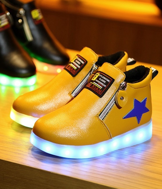 Yellow Casual Semi Boot LED Shoes - Kids