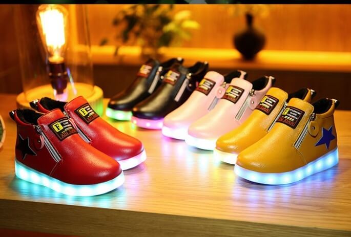 Yellow Casual Semi Boot LED Shoes - Kids