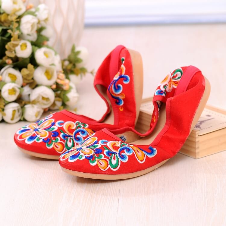 Red Ethnic Retro Casual Shoes Import