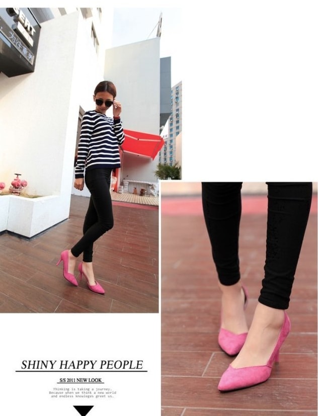 Pink Korea High Heel Suede Shoes