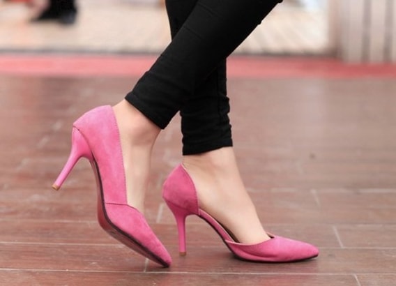 Pink Korea High Heel Suede Shoes