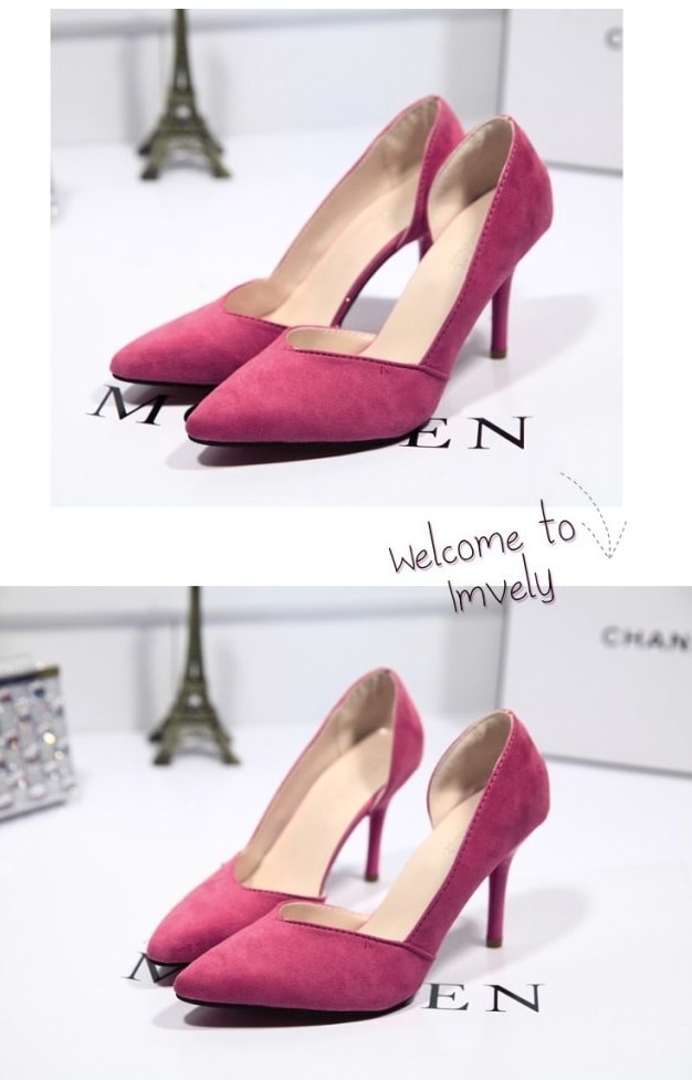 Pink Korea High Heel Suede Shoes