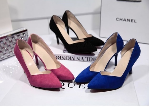 Pink Korea High Heel Suede Shoes