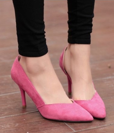 Pink Korea High Heel Suede Shoes