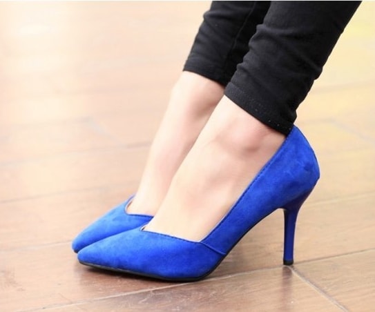 Blue Korea High Heel Suede Shoes