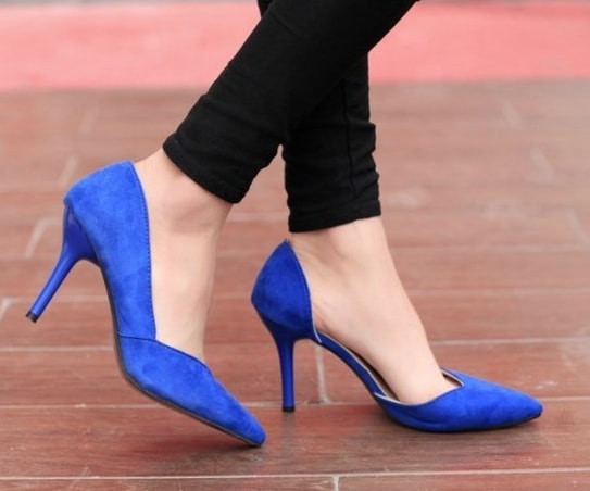 Blue Korea High Heel Suede Shoes