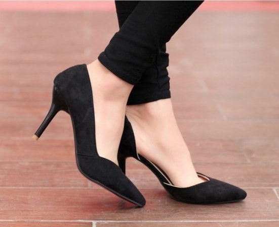 Black Korea High Heel Suede Shoes