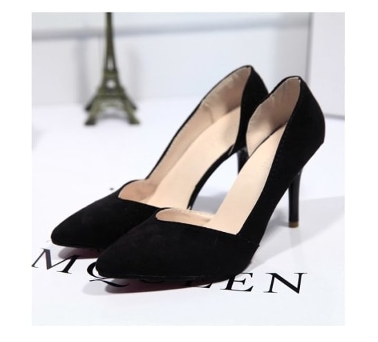 Black Korea High Heel Suede Shoes