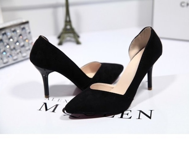 Black Korea High Heel Suede Shoes