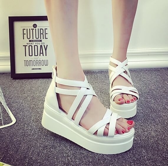 White Roman Mid Heel Sandals Import