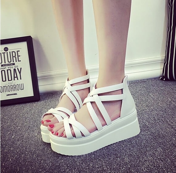 White Roman Mid Heel Sandals Import