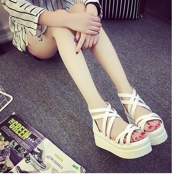 White Roman Mid Heel Sandals Import