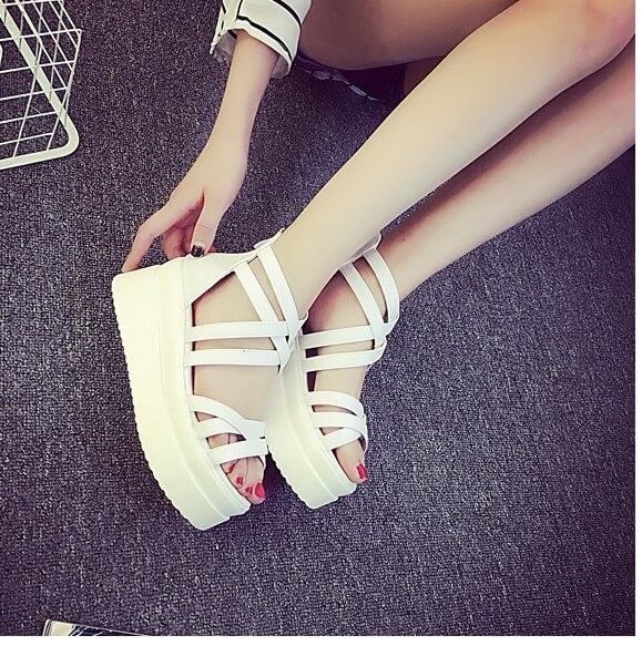 White Roman Mid Heel Sandals Import