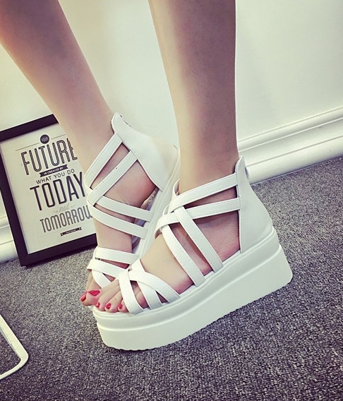 White Roman Mid Heel Sandals Import