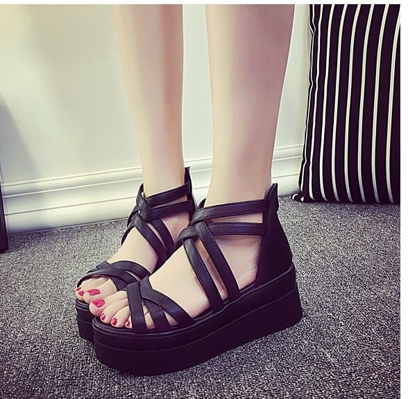 Black Roman Mid Heel Sandals Import