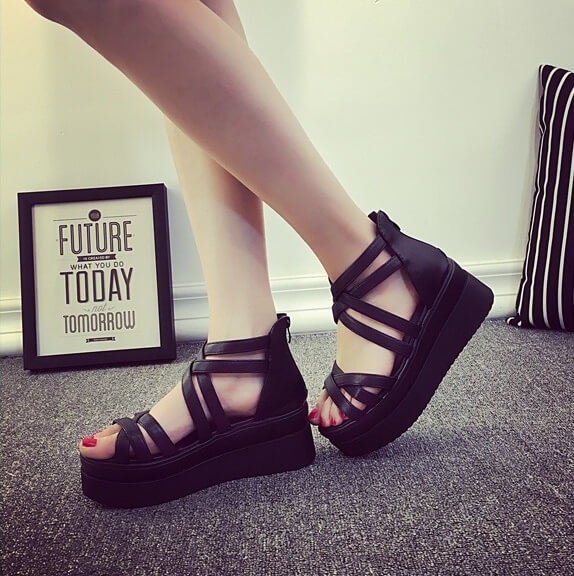 Black Roman Mid Heel Sandals Import