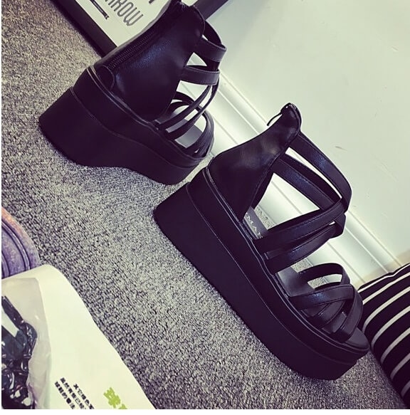 Black Roman Mid Heel Sandals Import