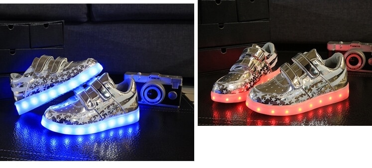 Silver Chrome Star LED Shoes - Kids