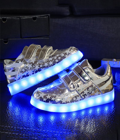 Silver Chrome Star LED Shoes - Kids