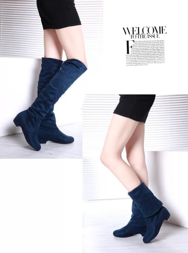 Blue Suede High Boots Import