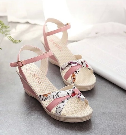 Pink Korean Cross Stripe High Heel Shoes