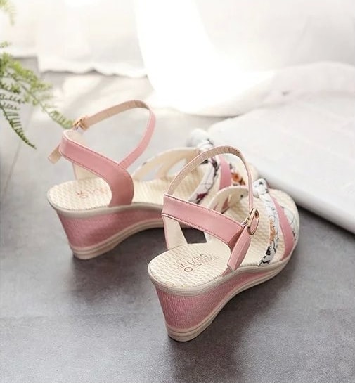 Pink Korean Cross Stripe High Heel Shoes