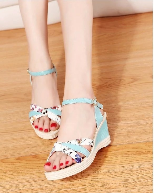 Blue Korean Cross Stripe High Heel Shoes