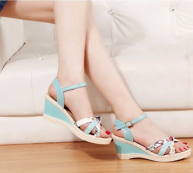 Blue Korean Cross Stripe High Heel Shoes