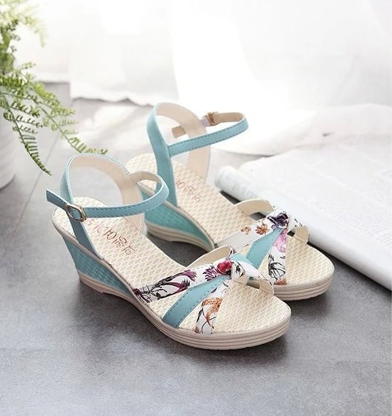 Blue Korean Cross Stripe High Heel Shoes