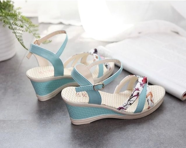 Blue Korean Cross Stripe High Heel Shoes