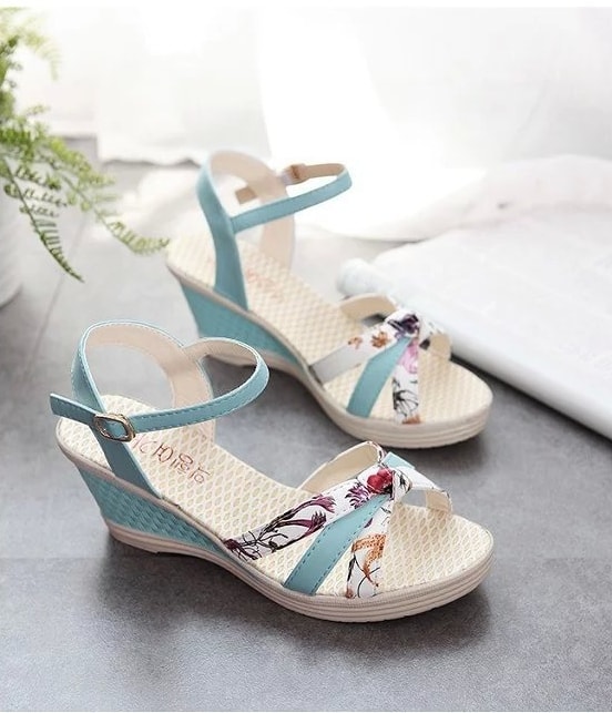 Blue Korean Cross Stripe High Heel Shoes