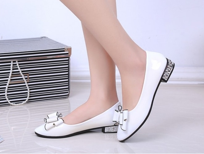 White Korean Bow Style Office Shoes