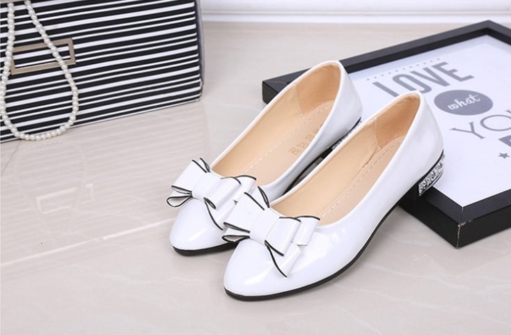 White Korean Bow Style Office Shoes