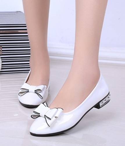 White Korean Bow Style Office Shoes