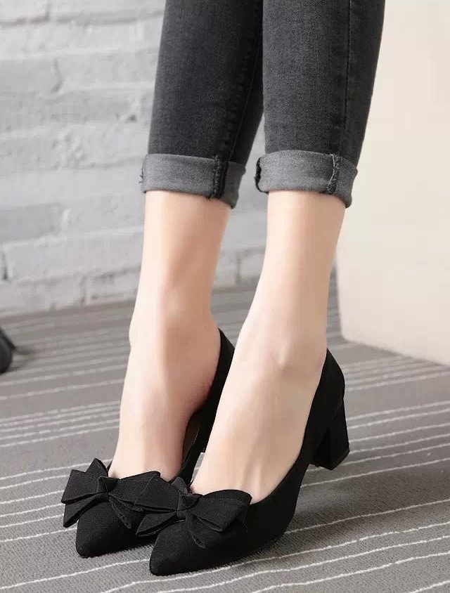 Black Korean Bow Style Party Shoes