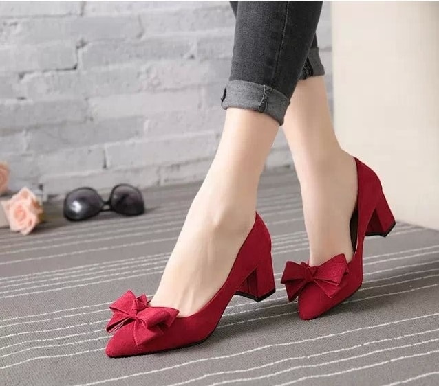 Red Korean Bow Style Party Shoes