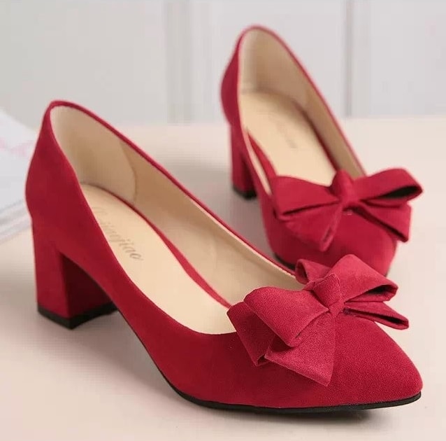 Red Korean Bow Style Party Shoes