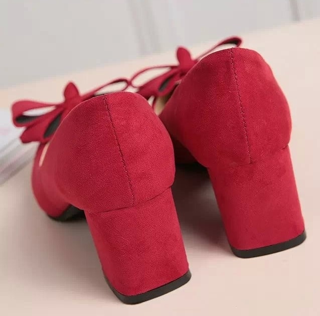 Red Korean Bow Style Party Shoes