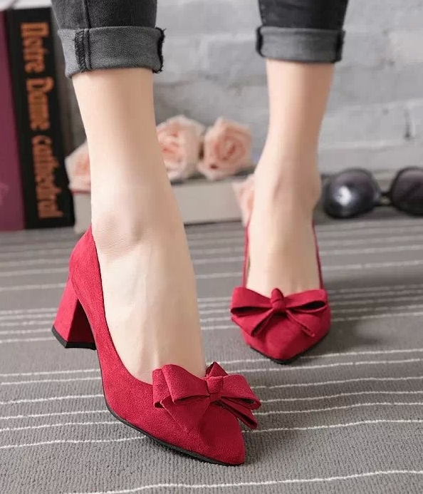 Red Korean Bow Style Party Shoes