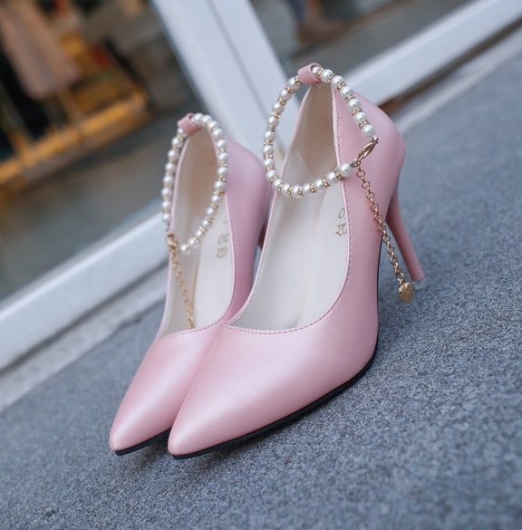 Pink Korean Style Diamond Strap Shoes