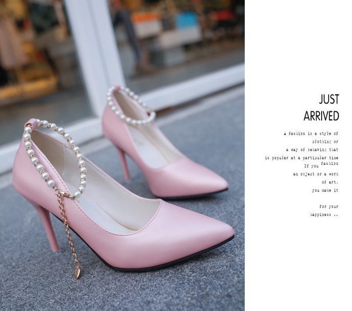 Pink Korean Style Diamond Strap Shoes