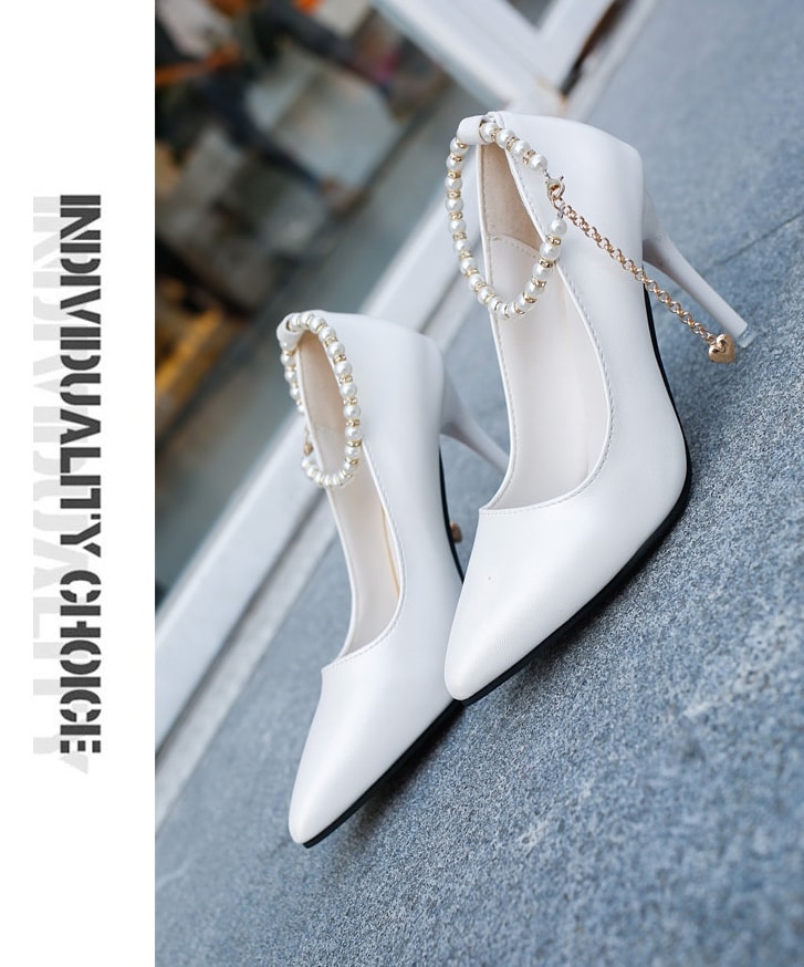 White Korean Style Diamond Strap Shoes