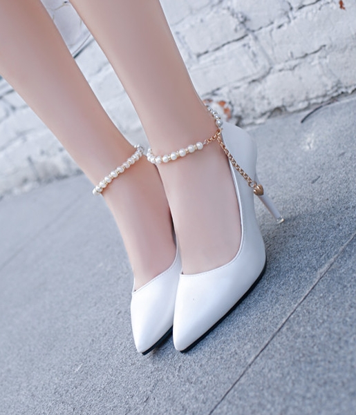 White Korean Style Diamond Strap Shoes