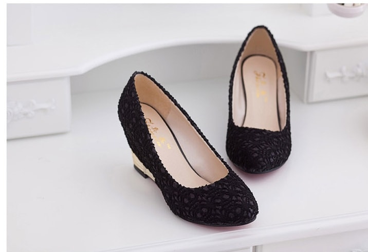 Black Lace Korean Wedges Shoes