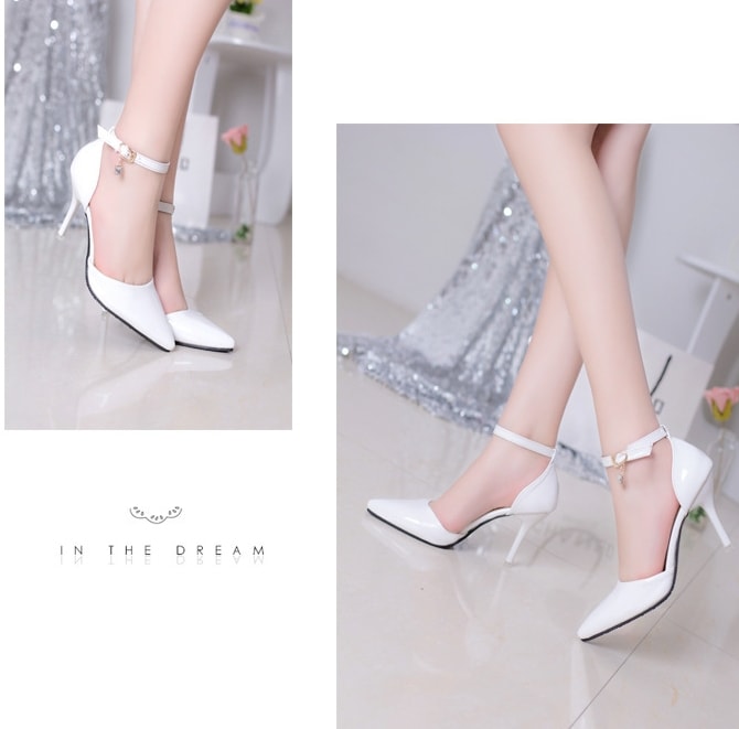 White Korean Style Diamond Strap Shoes