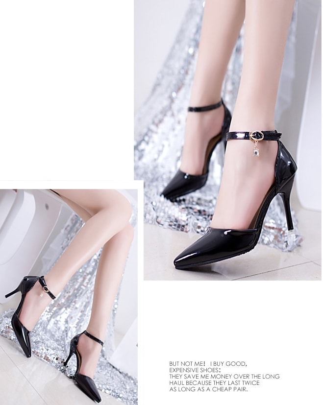 Black Korean Style Diamond Strap Shoes